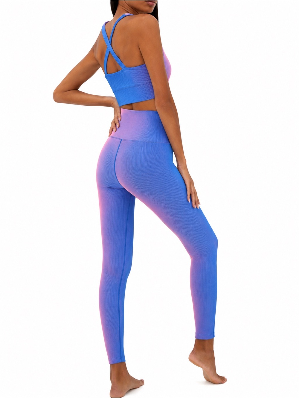 Beach Riot Tayler Rib Two-Tone High-Rise Ribbed Leggings 0594 Size small blue